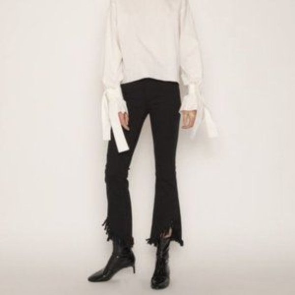 Oak + Fort Black Kick Flare Fringe Jeans - Picture 1 of 5